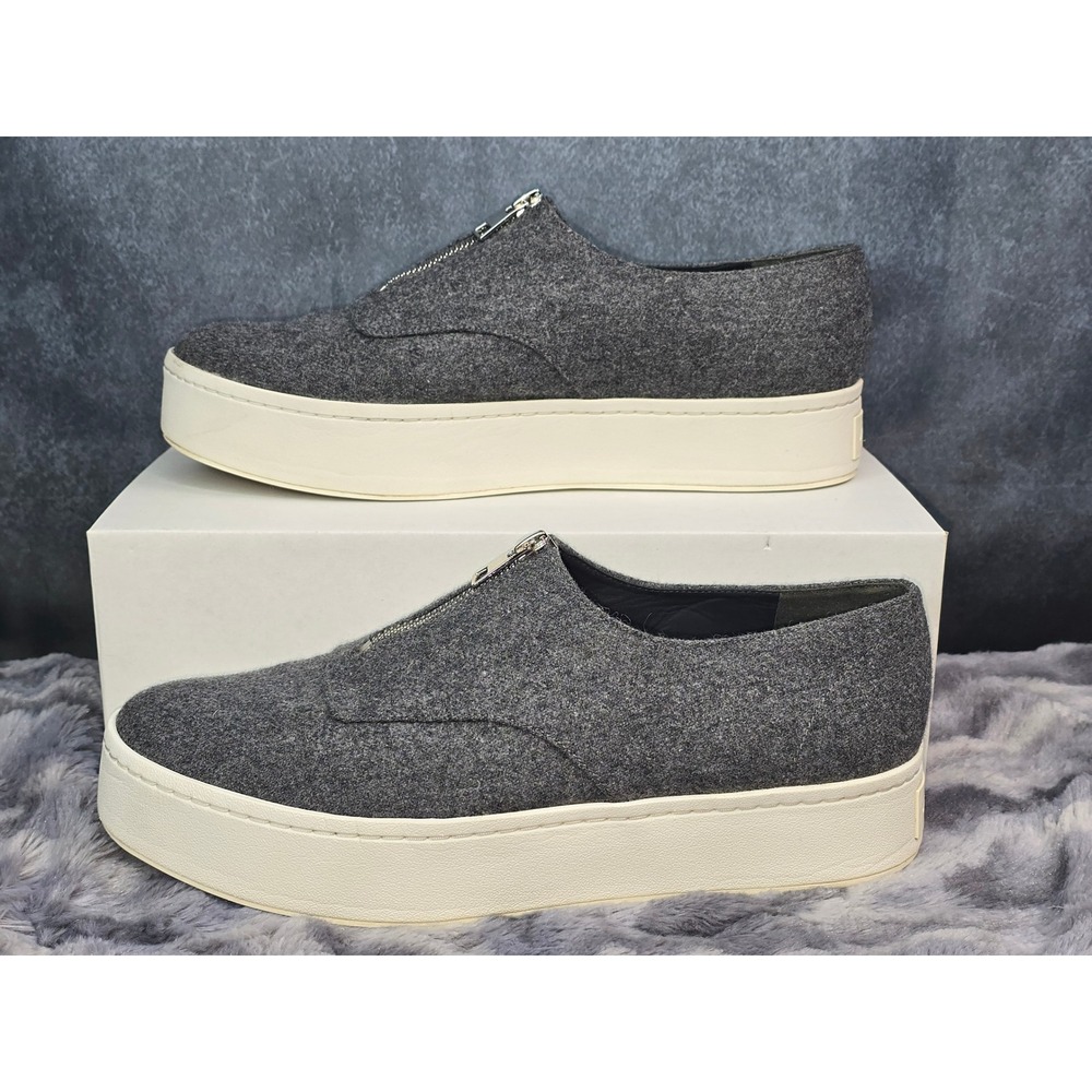 EUC Vince Warren‎ Platform Sneakers Grey Wool Zip Front Flatform Womens 9.5